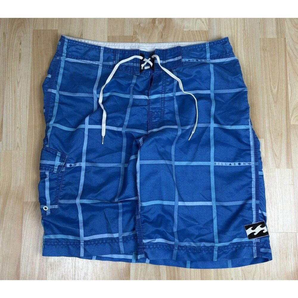 Vintage Y2K Billabong Embroidered Board Shorts / Swim Trunks / Blue / Size 34
